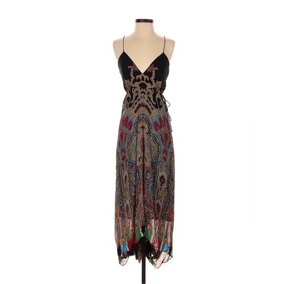 Nicole Miller 100% Silk Boho Baroque Paisley Strappy Crossback Midi Dress | Sz 4 - Picture 10 of 12